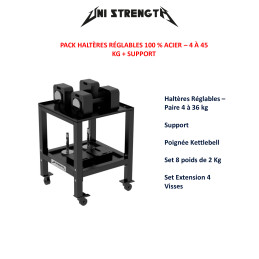 Pack Haltères Réglables 100 % Acier – 4 à 45 kg + Support
