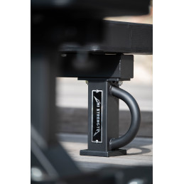 UF Power flat weight bench, black, 30 cm pad, three-quarter view