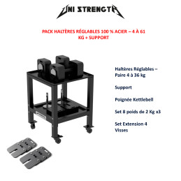 Pack Haltères Réglables 100 % Acier – 4 à 61 kg + Support