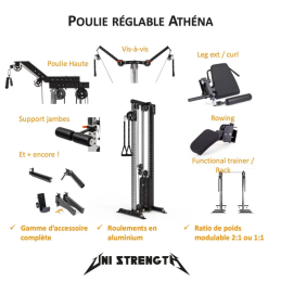 Pack Rack Athéna : poulie + stack de poids 95kg, vis à vis, support jambes et montant