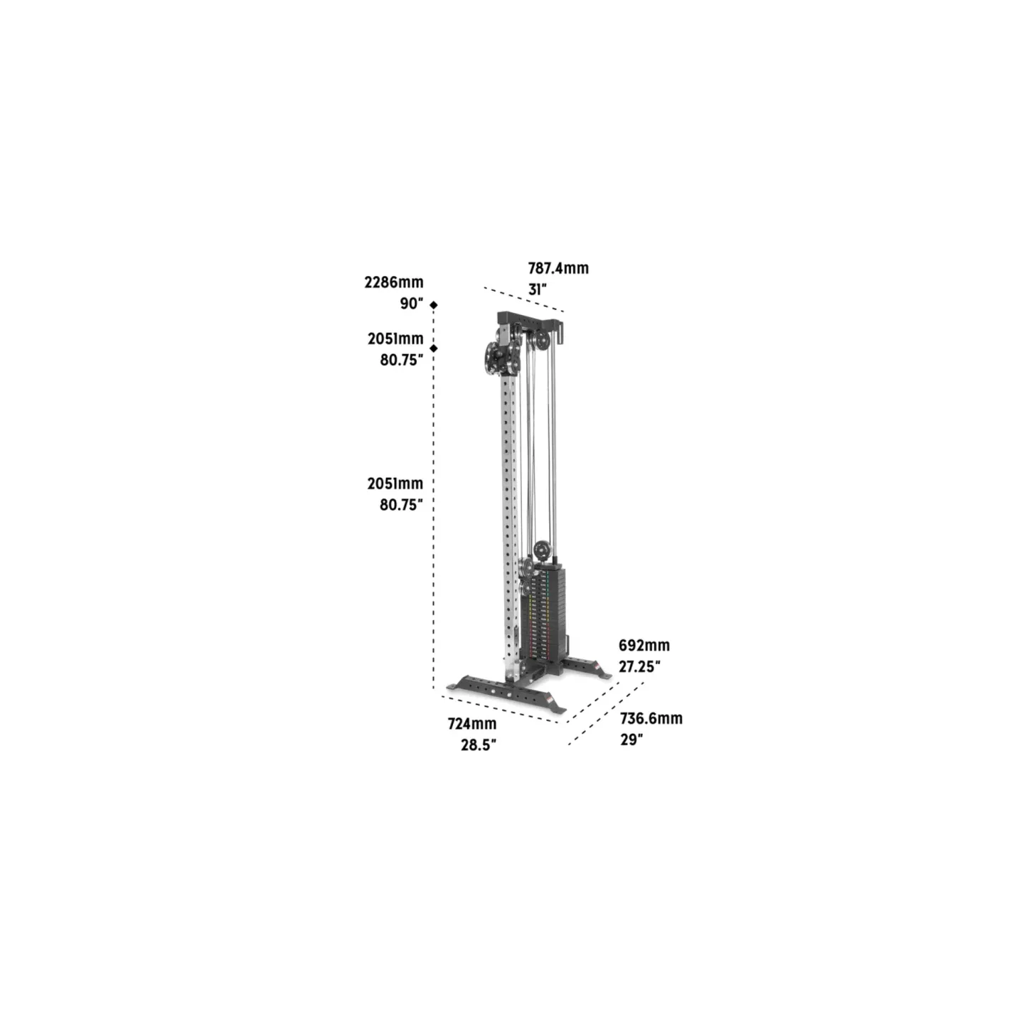Pack Rack Athéna: puleggia + pila di pesi 95 kg, cable crossover, supporto gambe e montante - vista 3