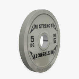 Disco calibrado UF 25 kg rojo Uni Strength, vista a 55°