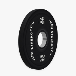 Disco calibrado UF 25 kg rojo Uni Strength, vista a 55°