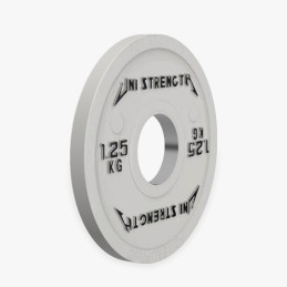 Disco calibrado UF 25 kg rojo Uni Strength, vista a 55°