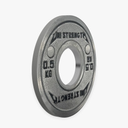 Disco calibrado UF 25 kg rojo Uni Strength, vista a 55°