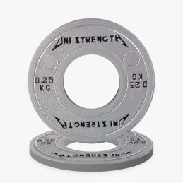 Disque calibré UF 25 kg rouge Uni Strength, vue à 55°