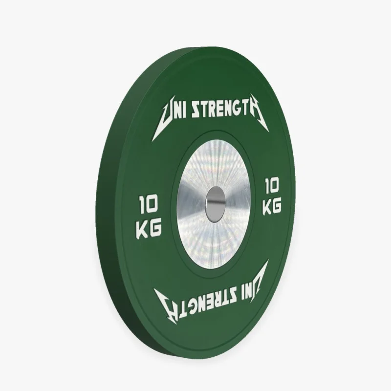 Bumper de competición 10 kg verde Uni Strength, vista a 55°