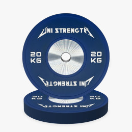 Uni Strength Wettkampf-Bumperplate 20 kg blau, 55° Ansicht