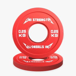 Poids olympique de précision 0,25 kg rouge Uni Strength, vue à 55°