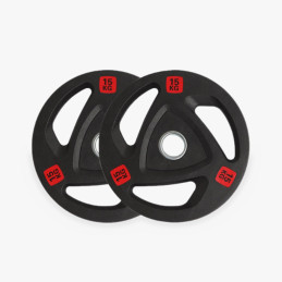 Tri-grip rubber Olympic plate 20 kg, front view