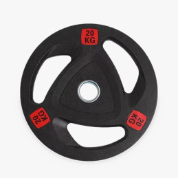 Tri-grip rubber Olympic plate 20 kg, front view