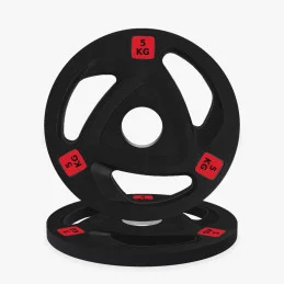 Disque olympique caoutchouc tri-grip 5 kg, vue de face