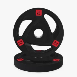 Disque olympique caoutchouc tri-grip 10 kg, vue de face