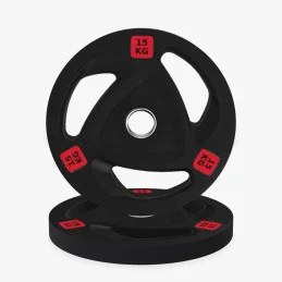 Disco olímpico de goma tri-grip 15 kg, vista frontal