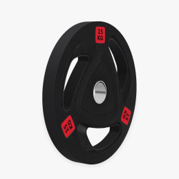 Disco olímpico de goma tri-grip 15 kg, vista frontal