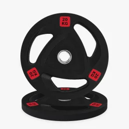 Tri-grip rubber Olympic plate 20 kg, front view