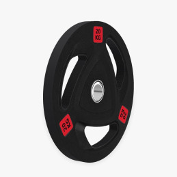 Tri-grip rubber Olympic plate 20 kg, front view