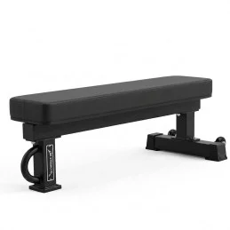 Banc plat UF Power noir, dossier 30 cm, vue de trois-quarts