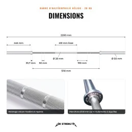 Helios 20 kg weightlifting bar, 28 mm, hard chrome finish
