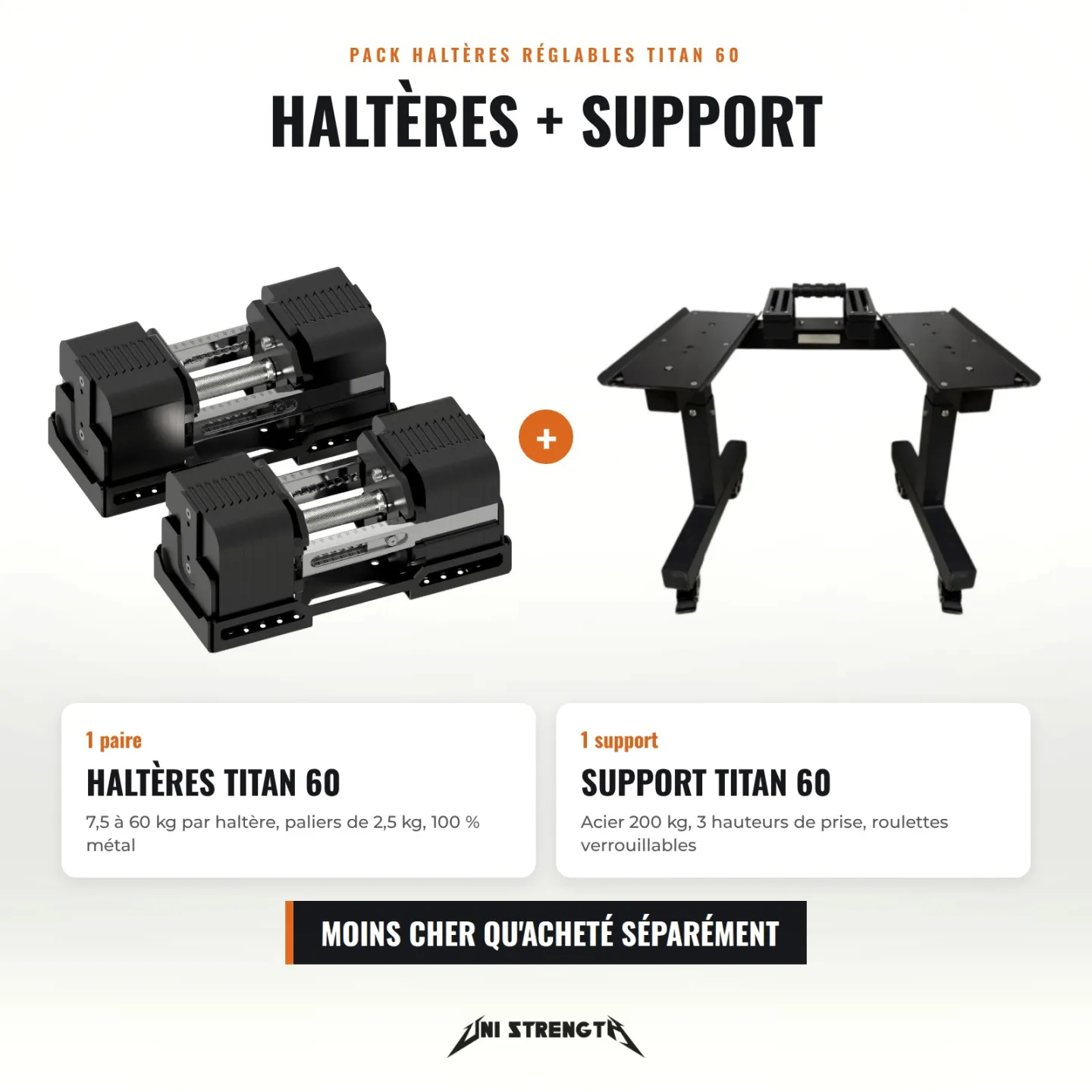Pack Haltères Réglables Titan 60 + Support - 7,5 à 60 kg - vue 3