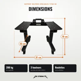 Support Haltères Réglables Titan 60 - Structure Acier 200 kg