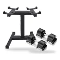 Pack: Par de mancuernas ajustables de 2-32 kg - incrementos de 2 kg con soporte