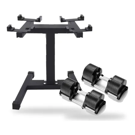 Pack: Par de mancuernas ajustables de 2-32 kg - incrementos de 2 kg con soporte