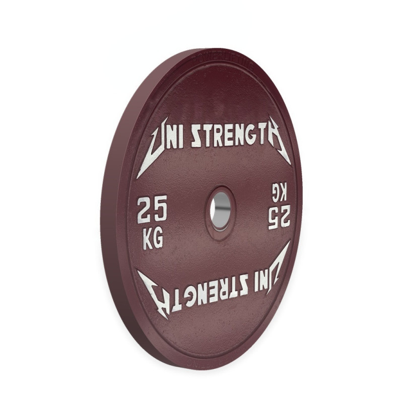Disque calibré UF 25 kg rouge Uni Strength, vue à 55°