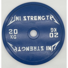 Disco calibrado UF 25 kg rojo Uni Strength, vista a 55°