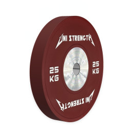 Bumper de competición 25 kg rojo Uni Strength, vista a 55°