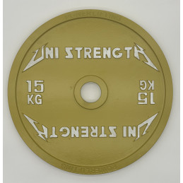 Disco calibrado UF 25 kg rojo Uni Strength, vista a 55°