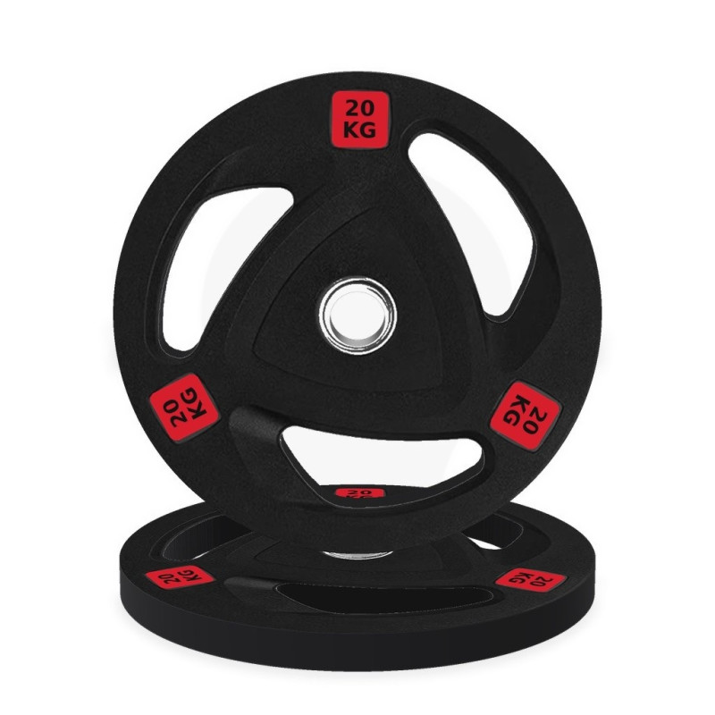 Disco olimpico in gomma tri-grip 20 kg, vista frontale