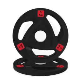 Tri-grip rubber Olympic plate 5 kg, front view