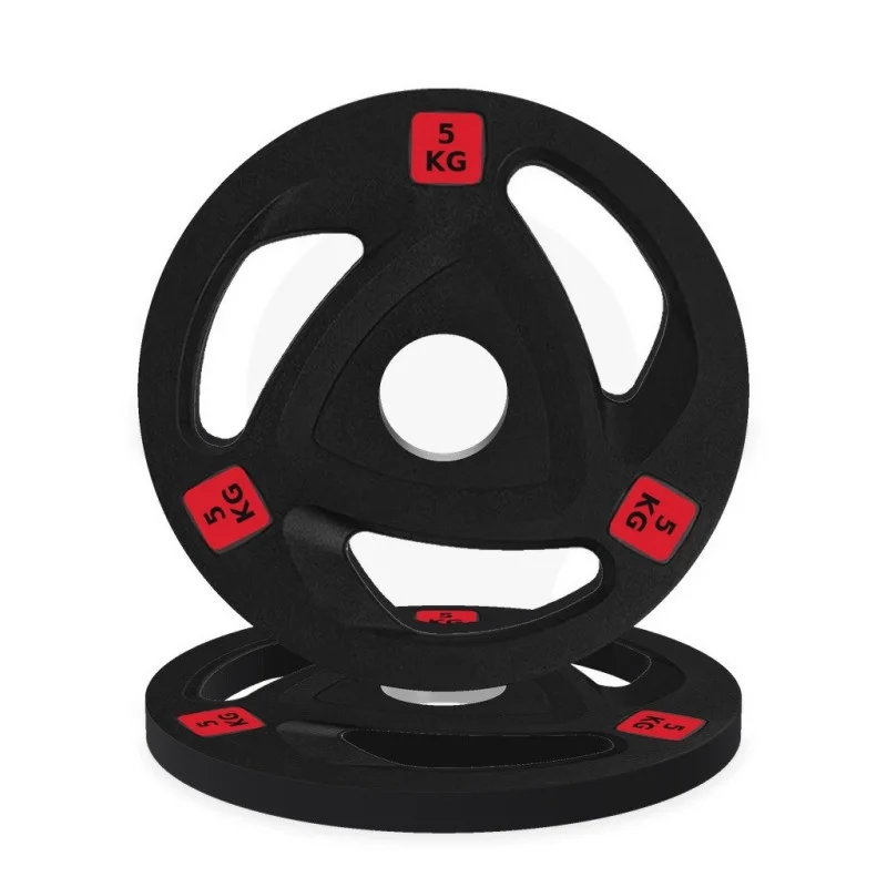 Disque olympique caoutchouc tri-grip 5 kg, vue de face