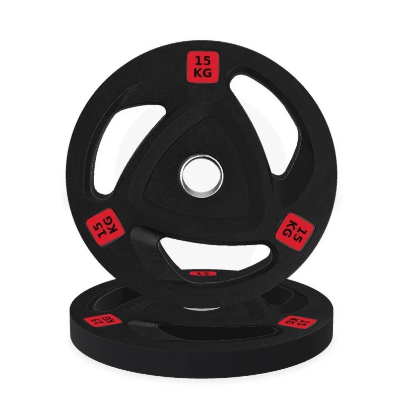 Disco olímpico de goma tri-grip 15 kg, vista frontal