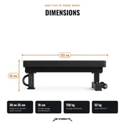 UF Power Flachbank schwarz, Polster 35 cm, Dreiviertelansicht