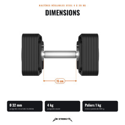 Mancuernas Regulables | Par 4 a 20 kg | 100 % Acero | Incrementos de 1 kg hasta 65 kg