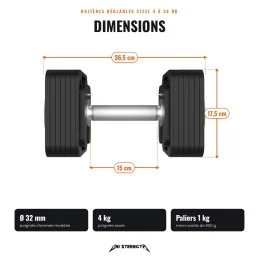 Manubri regolabili da 4 a 36 kg, 100 % acciaio