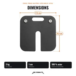 Set de 8 poids de 2 kg pour haltères réglables Steel