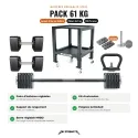Pack Haltères Réglables 100 % Acier, HR-36P 4 à 61 kg + Support + Kettlebell + Barre HRBD