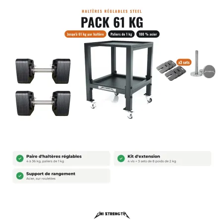 Set Verstellbare Kurzhanteln 100 % Stahl – HR-36P 4 bis 61 kg + Ständer