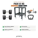 Adjustable Dumbbell Bundle 100% Steel – HR-36P 4 to 61 kg + Rack + Kettlebell