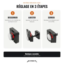 Pack mancuernas ajustables Steel 36 kg + soporte + asa kettlebell + barra HRBD