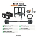 Pack Haltères Réglables 100 % Acier, 4 à 45 kg + Support + Kettlebell + Barre HRBD