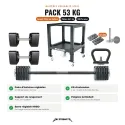 Pack Haltères Réglables 100 % Acier, HR-36P 4 à 53 kg + Support + Kettlebell + Barre HRBD