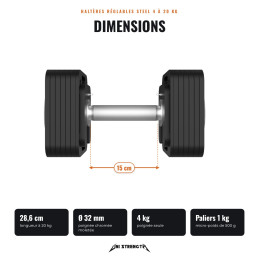Steel adjustable dumbbell pack 20 kg + stand + kettlebell handle + HRBD bar