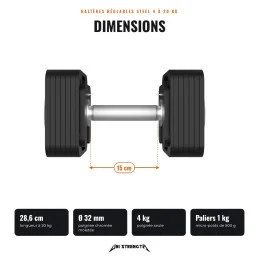 Set verstellbare Kurzhanteln Steel 20 kg + Ständer + Kettlebell-Griff + HRBD-Stange