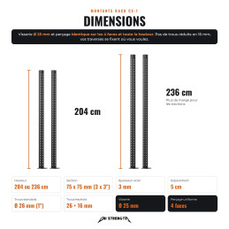 Montants rack CS-1 204 cm perçage compatibilité noir