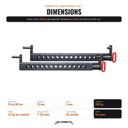 CS-1 flip-down safeties, dimensions