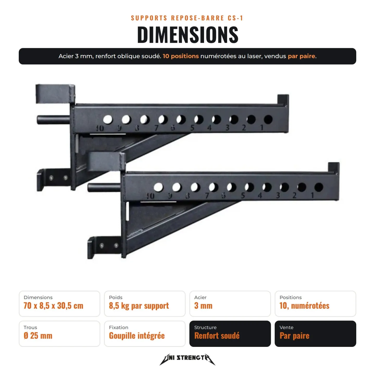 CS-1 Supports barre musculation, repose barre - vue 6